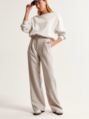 Abercrombie & Fitch High-Rise Wide-Leg Trousers in Light Taupe